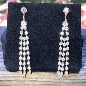 Bloomingdale’s Rhinestone Faux Diamond Drop Dangling Earrings Glamcore Sparkly